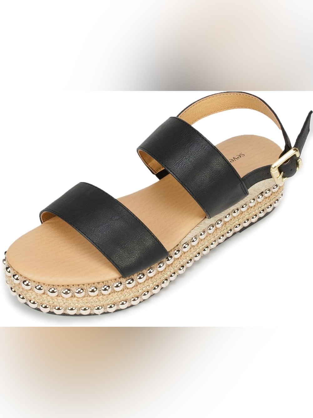 Black Studded Espadrille Platform Sandal - Women